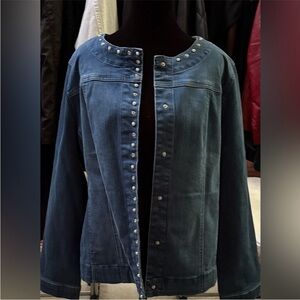 Chico’s Rhinestone and Pearl Stretch Denim Jacket M